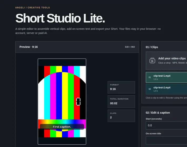 Short Studio video editor interface